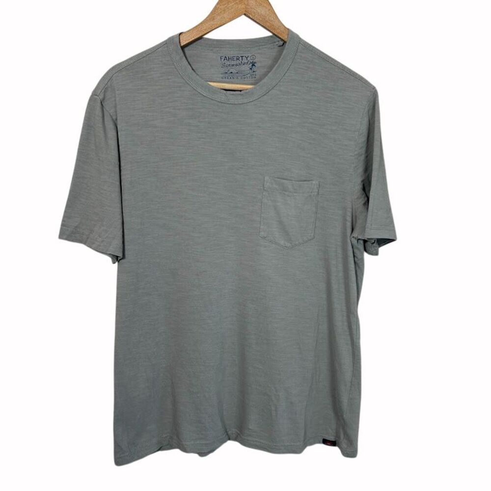 Faherty Sunwashed Pocket T Shirt Gray S Organic Cotton Casual Tee Short Sleeve